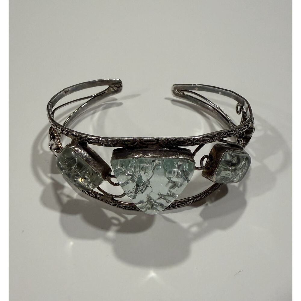 Sterling Silver 925 Light Blue Resin Cuff Bracelet